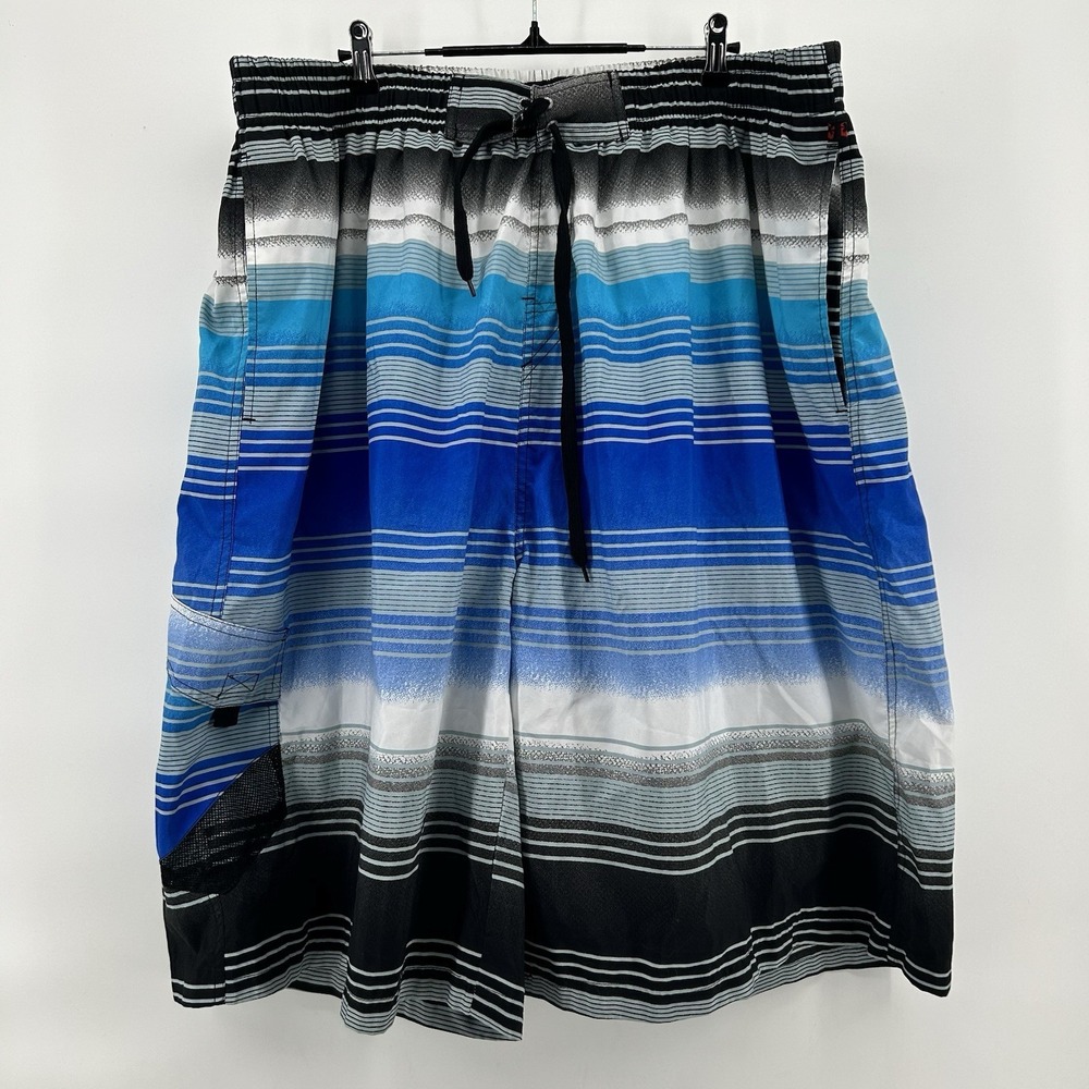 NBN Gear Board Shorts Mens‎ 5XL Blue Black Striped Swim Trunks Big Beach Camp